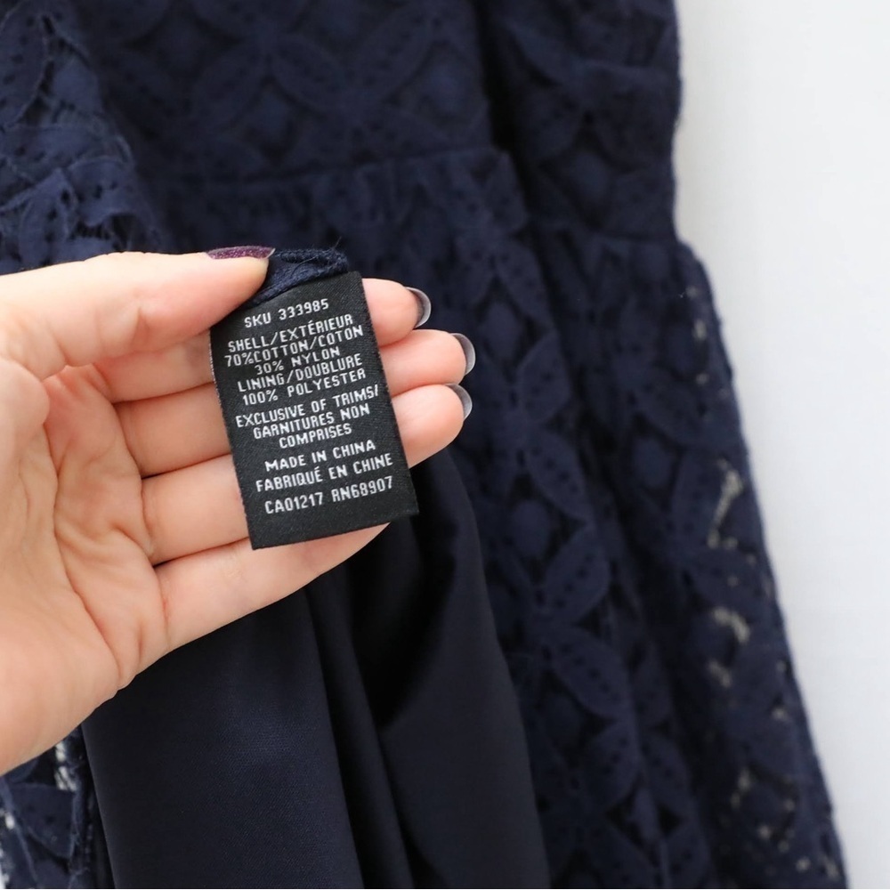 Le Chateau navy blue lace cocktail dress mini party short bohemian L babydoll - Picture 8 of 9